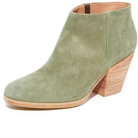 Rachel Comey Mars Dusty Green Suede Round Toe Chunky Heel Ankle Boots size 8