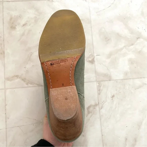 Rachel Comey Mars Dusty Green Suede Round Toe Chunky Heel Ankle Boots size 8
