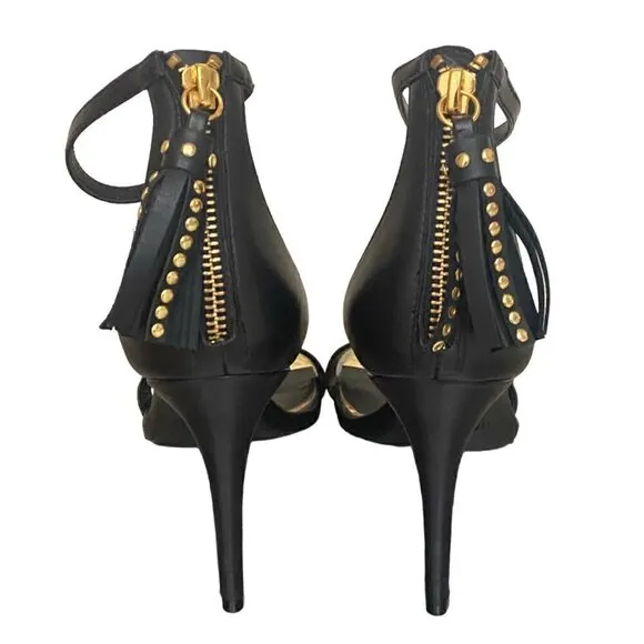 Rachel Zoe Emaly Tassel Leather Heeled Sandals in Black Size 7.5
