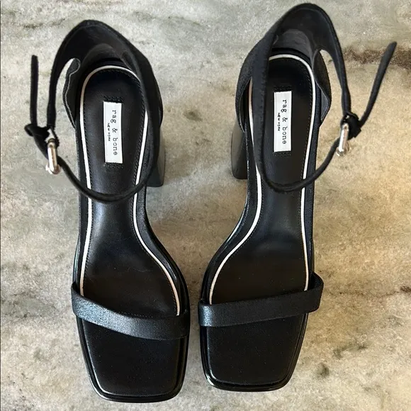 Rag &amp; Bone Matrix Black Suede Ankle-Strap Platform Sandals | 10