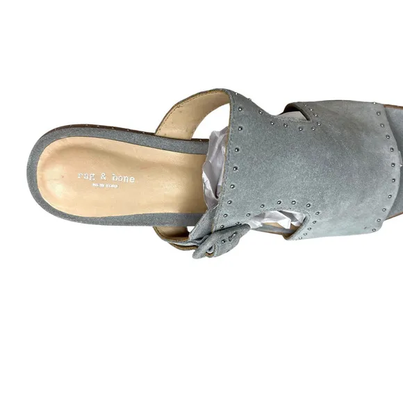 Rag &amp; Bone Womens Mule Sandals Suede Metal Studded Trim‎ Block Heel Gray EUR40