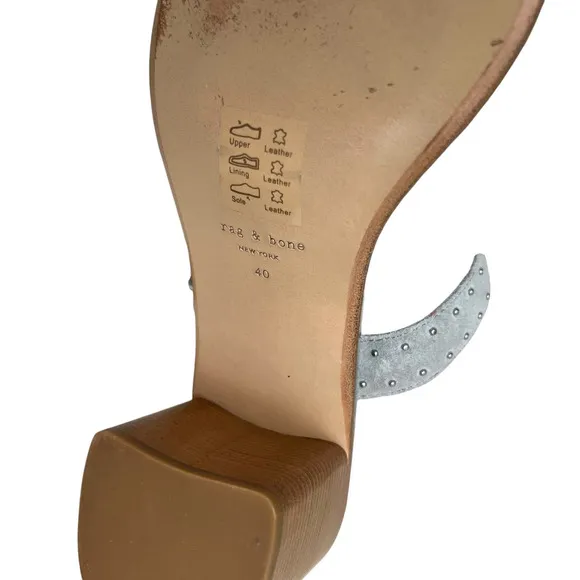 Rag &amp; Bone Womens Mule Sandals Suede Metal Studded Trim‎ Block Heel Gray EUR40