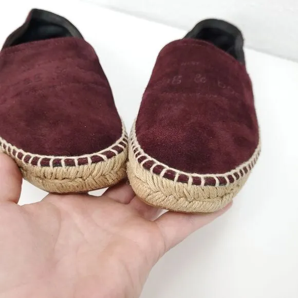 RAG &amp; BONE Merlot Wine Suede Leather  Espadrille Slipon Loafers Flats