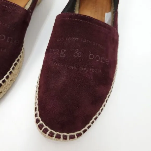 RAG &amp; BONE Merlot Wine Suede Leather  Espadrille Slipon Loafers Flats
