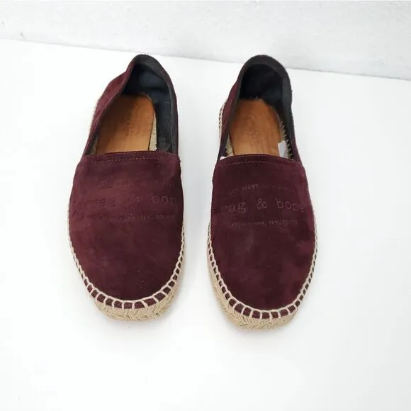 RAG &amp; BONE Merlot Wine Suede Leather  Espadrille Slipon Loafers Flats