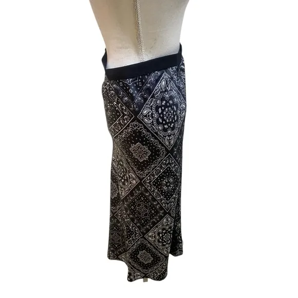 Rails black white bandana print scarf maxi skirt elastic waistband size medium