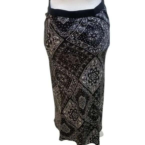 Rails black white bandana print scarf maxi skirt elastic waistband size medium
