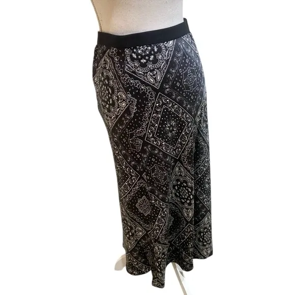 Rails black white bandana print scarf maxi skirt elastic waistband size medium