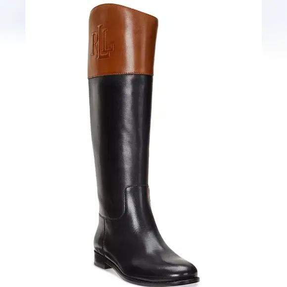 Ralph Lauren Justine II Black and Brown Over the Knee Boots