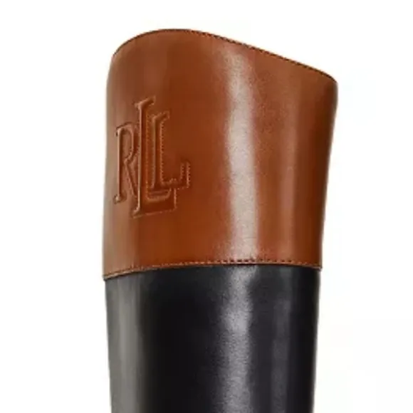 Ralph Lauren Justine II Black and Brown Over the Knee Boots