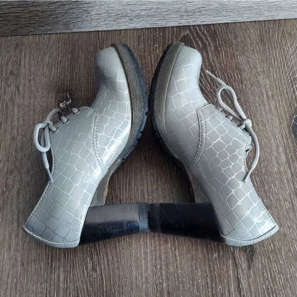 Rare Dr Martens | Danielle Grey   Silver Armor Leather Heels Ankle Boots Size 6