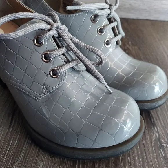 Rare Dr Martens | Danielle Grey   Silver Armor Leather Heels Ankle Boots Size 6