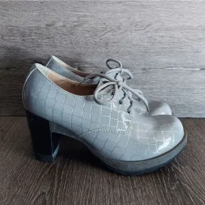 Rare Dr Martens | Danielle Grey   Silver Armor Leather Heels Ankle Boots Size 6