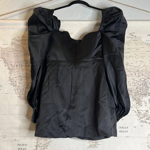 RARE HOUSE OF CB 'Cherie' Black Satin Puff Sleeve Dress NWOT