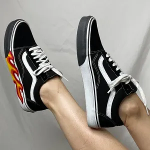 RARE Vans old skool flame cut out sneakers black white skater lace-up 8