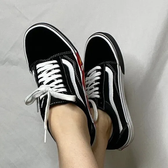 RARE Vans old skool flame cut out sneakers black white skater lace-up 8