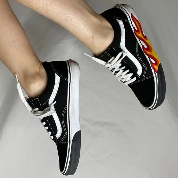 RARE Vans old skool flame cut out sneakers black white skater lace-up 8