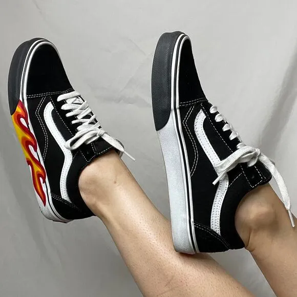 RARE Vans old skool flame cut out sneakers black white skater lace-up 8