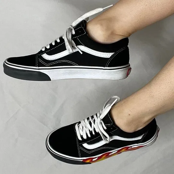 RARE Vans old skool flame cut out sneakers black white skater lace-up 8