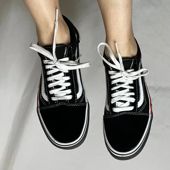 RARE Vans old skool flame cut out sneakers black white skater lace-up 8
