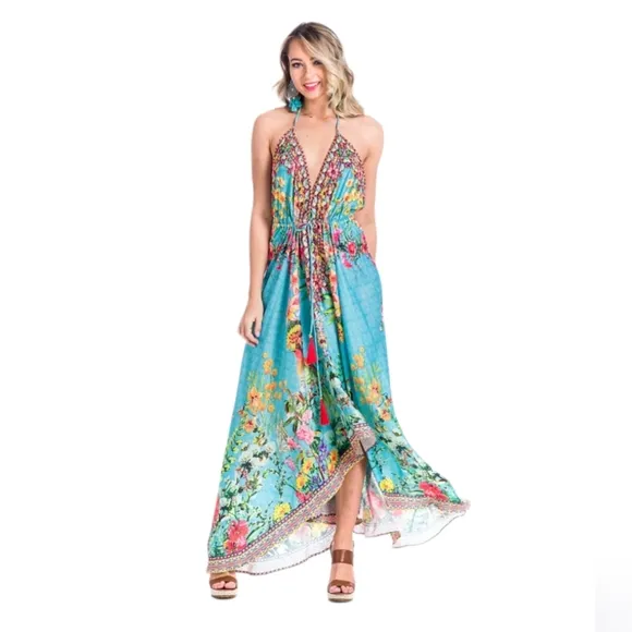 🌶RARE🌶 Women's Maxi High-Low Halter Handkerchief Summer Beach Party Sun