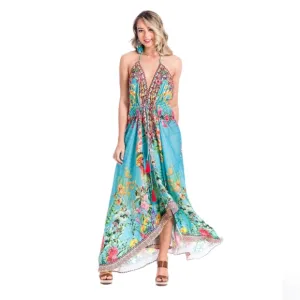 🌶RARE🌶 Women's Maxi High-Low Halter Handkerchief Summer Beach Party Sun