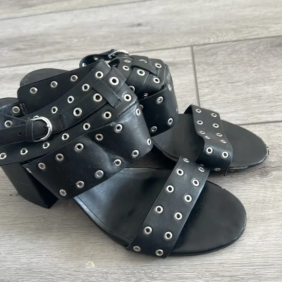 Rebecca Minkoff Carter Black Studded ankle strap block heel Sandals size 8