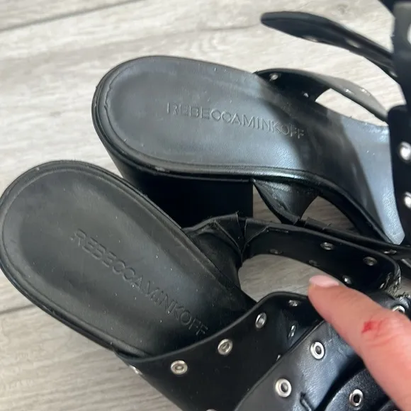 Rebecca Minkoff Carter Black Studded ankle strap block heel Sandals size 8