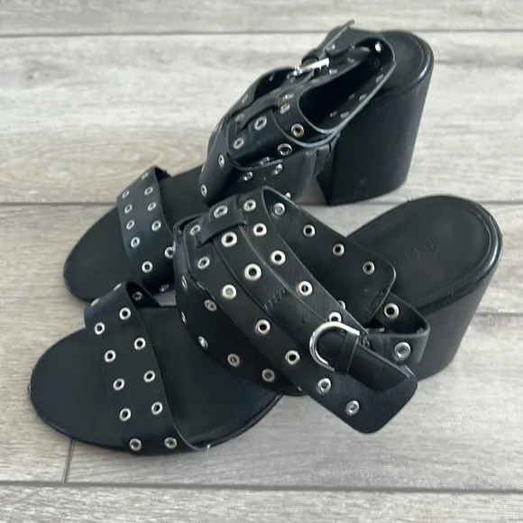 Rebecca Minkoff Carter Black Studded ankle strap block heel Sandals size 8
