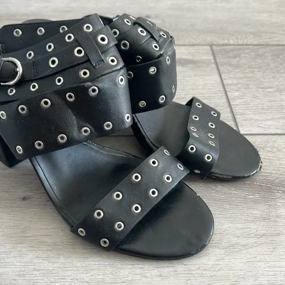 Rebecca Minkoff Carter Black Studded ankle strap block heel Sandals size 8