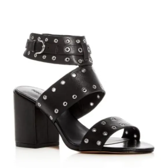 Rebecca Minkoff Carter Black Studded ankle strap block heel Sandals size 8