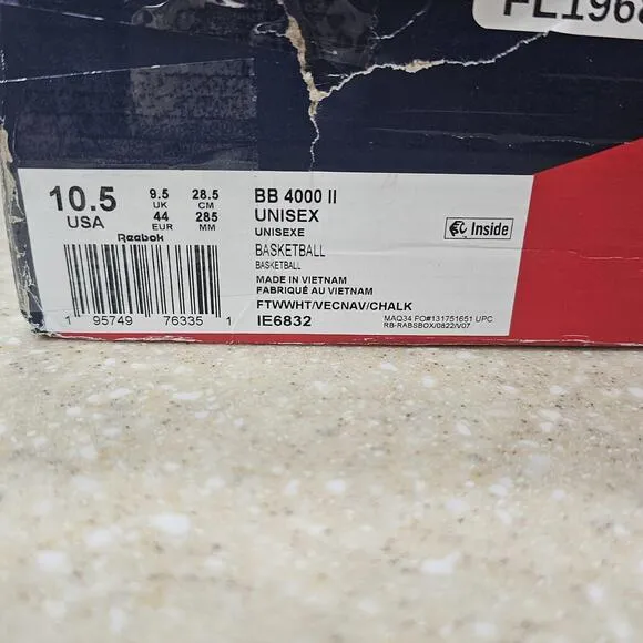 Reebok BB 4000 II IE6832 Sneakers White Navy Leather Basketball Men's Size 10.5