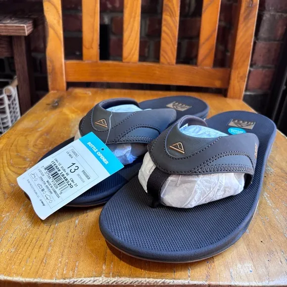 Reef mens Fanning comfort bottle opener flip flops sandals brown 13