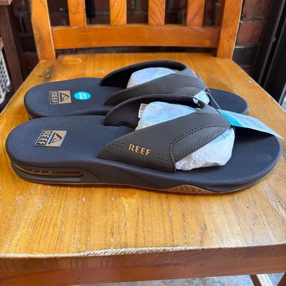 Reef mens Fanning comfort bottle opener flip flops sandals brown 13