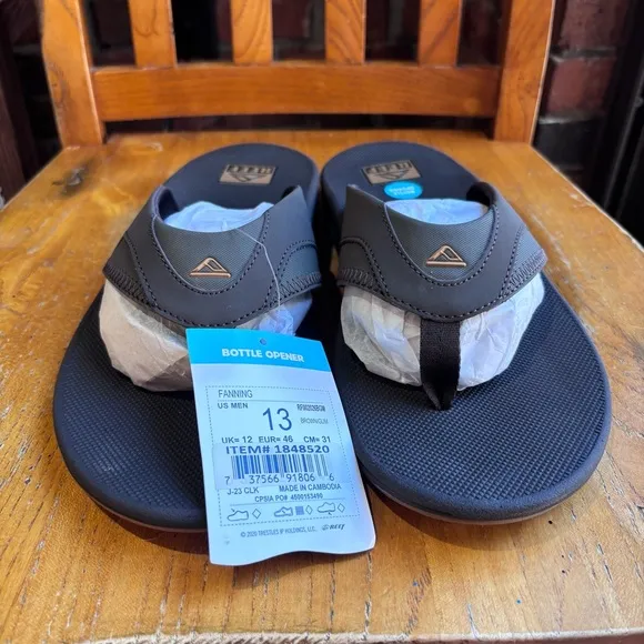 Reef mens Fanning comfort bottle opener flip flops sandals brown 13