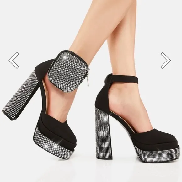 Rhinestone sandal pump chunky sandals woven upper