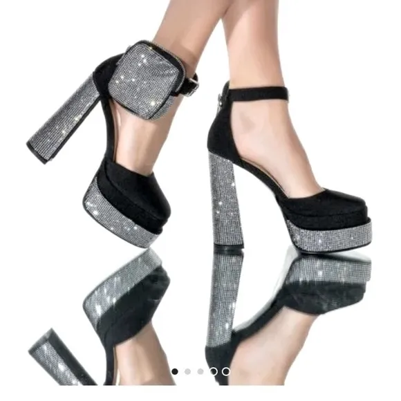 Rhinestone sandal pump chunky sandals woven upper