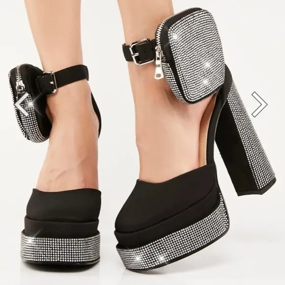 Rhinestone sandal pump chunky sandals woven upper