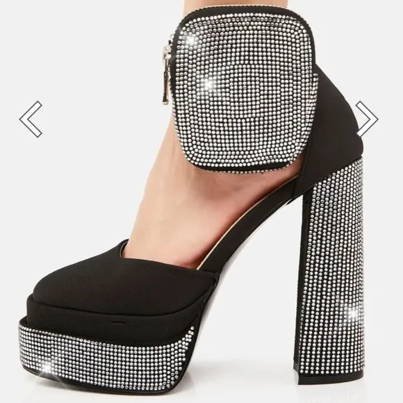 Rhinestone sandal pump chunky sandals woven upper