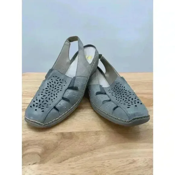 Rieker Women’s Leather Light Blue Close Toe Slingback Sandal, Casual Shoe Sz 9.5