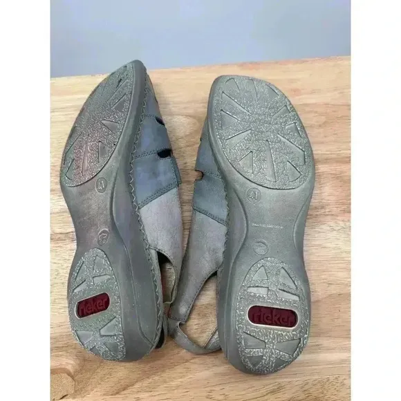 Rieker Women’s Leather Light Blue Close Toe Slingback Sandal, Casual Shoe Sz 9.5
