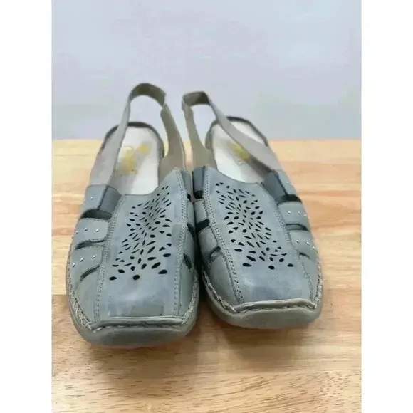 Rieker Women’s Leather Light Blue Close Toe Slingback Sandal, Casual Shoe Sz 9.5