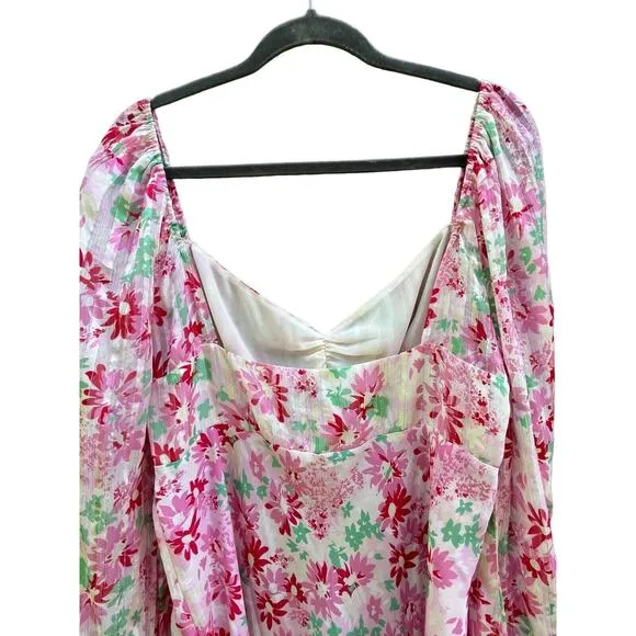 Rixo Gio Pink Daisy Trail Silk Midi Dress‎ Size 12