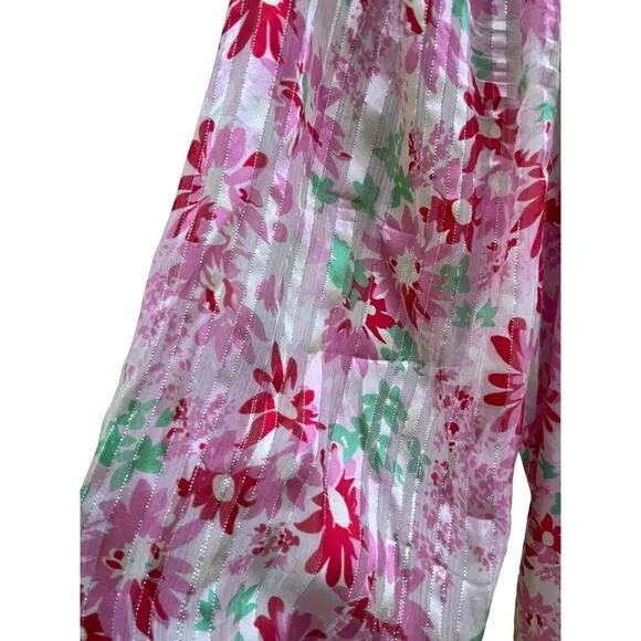 Rixo Gio Pink Daisy Trail Silk Midi Dress‎ Size 12