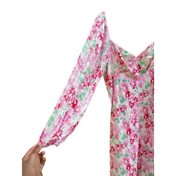 Rixo Gio Pink Daisy Trail Silk Midi Dress‎ Size 12