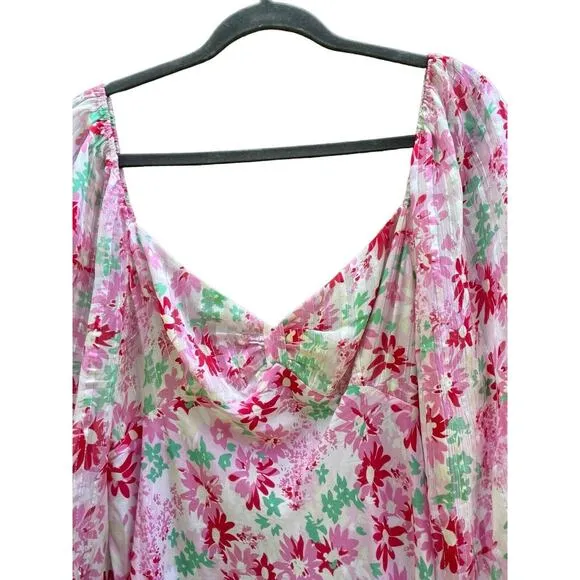 Rixo Gio Pink Daisy Trail Silk Midi Dress‎ Size 12