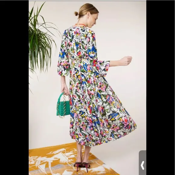 RIXO LONDON camellia silk floral midi dress