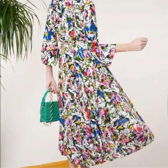 RIXO LONDON camellia silk floral midi dress
