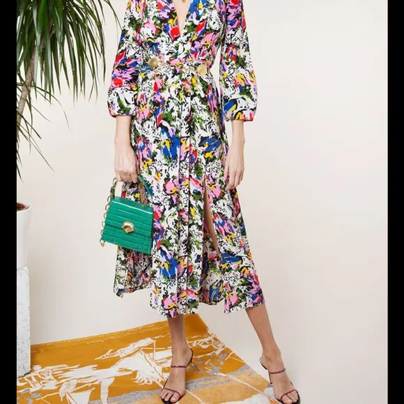 RIXO LONDON camellia silk floral midi dress