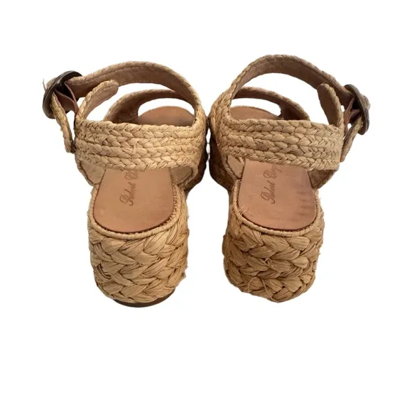 Robert Clergerie Wedge Sandals Natural Braided Woven Raffia Buckle Strap 6 1/2